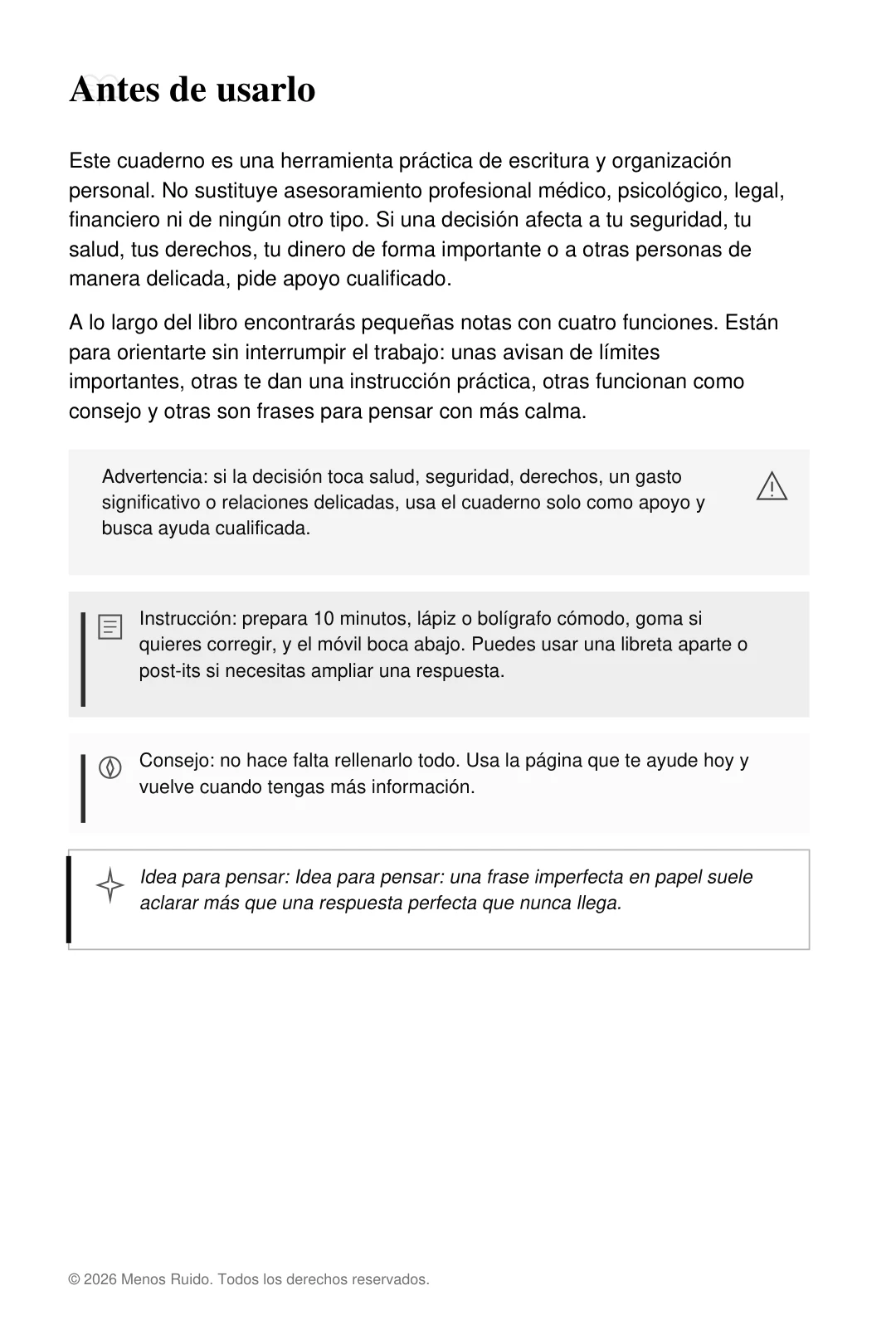 Antes de usarlo: Herramienta práctica de escritura