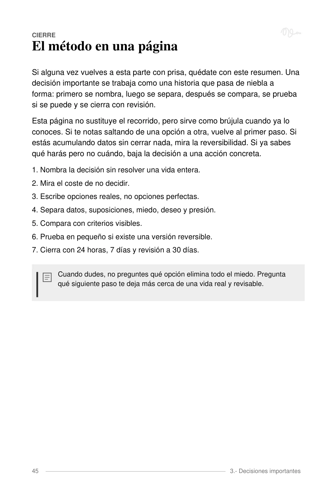 Cierre: El método en una página