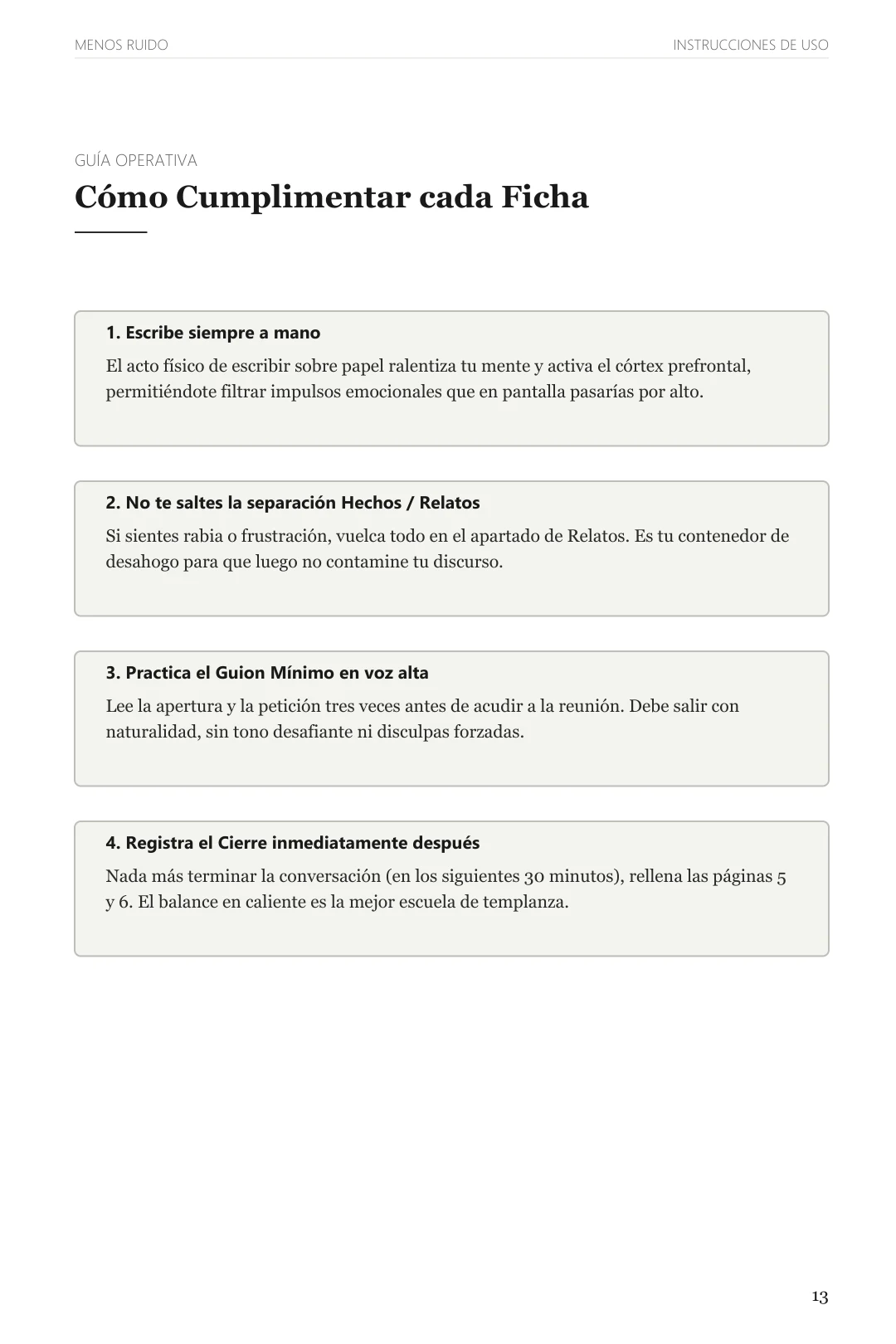 Instrucciones de uso: Guía operativa