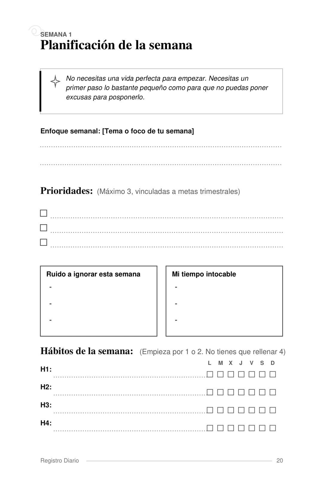 Semana 1: Planificación de la semana