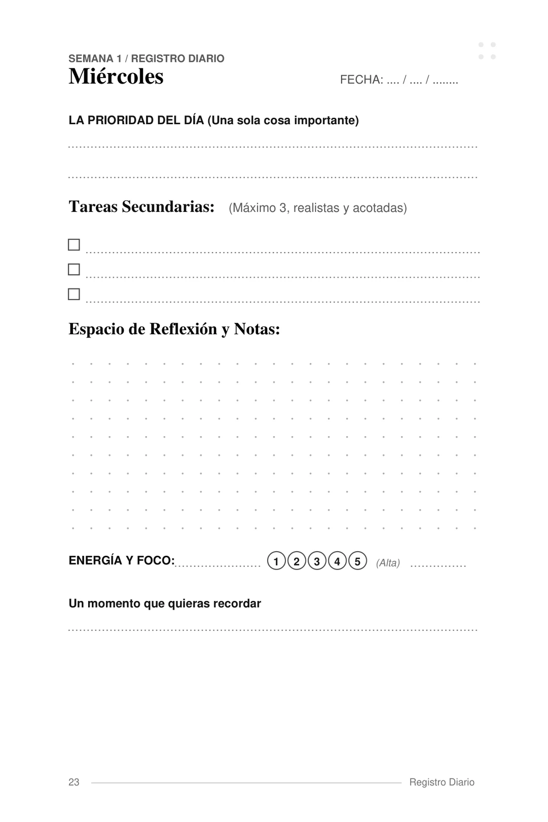 Registro Diario: Miércoles