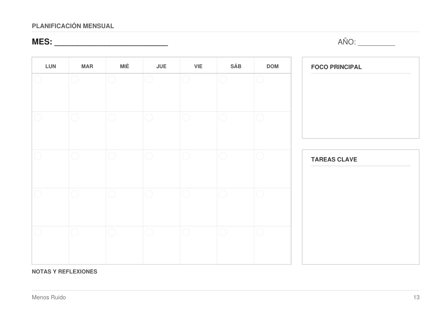 Planificación Mensual (Página Derecha)